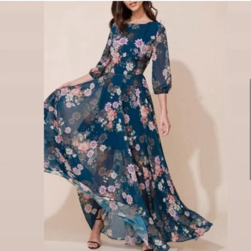 Yumi Kim Woodstock Floral Maxi Dress XS Teal NEW